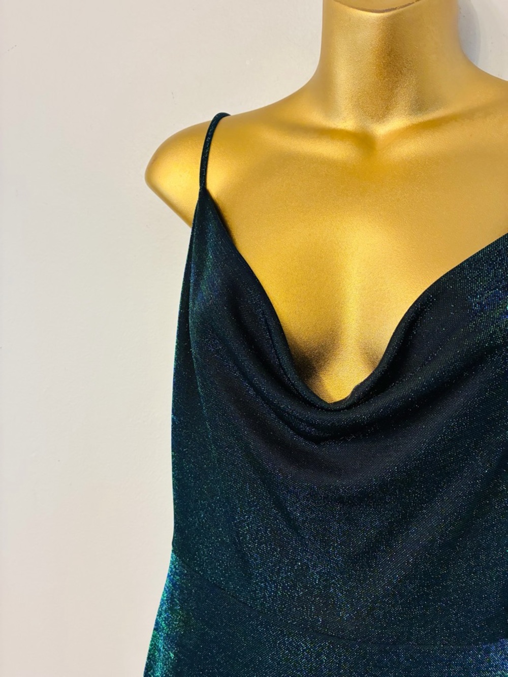 Charlotte Russe Shimmer Cowl Neck Mini Dress – Teal Black – Medium - Picture 4 of 6